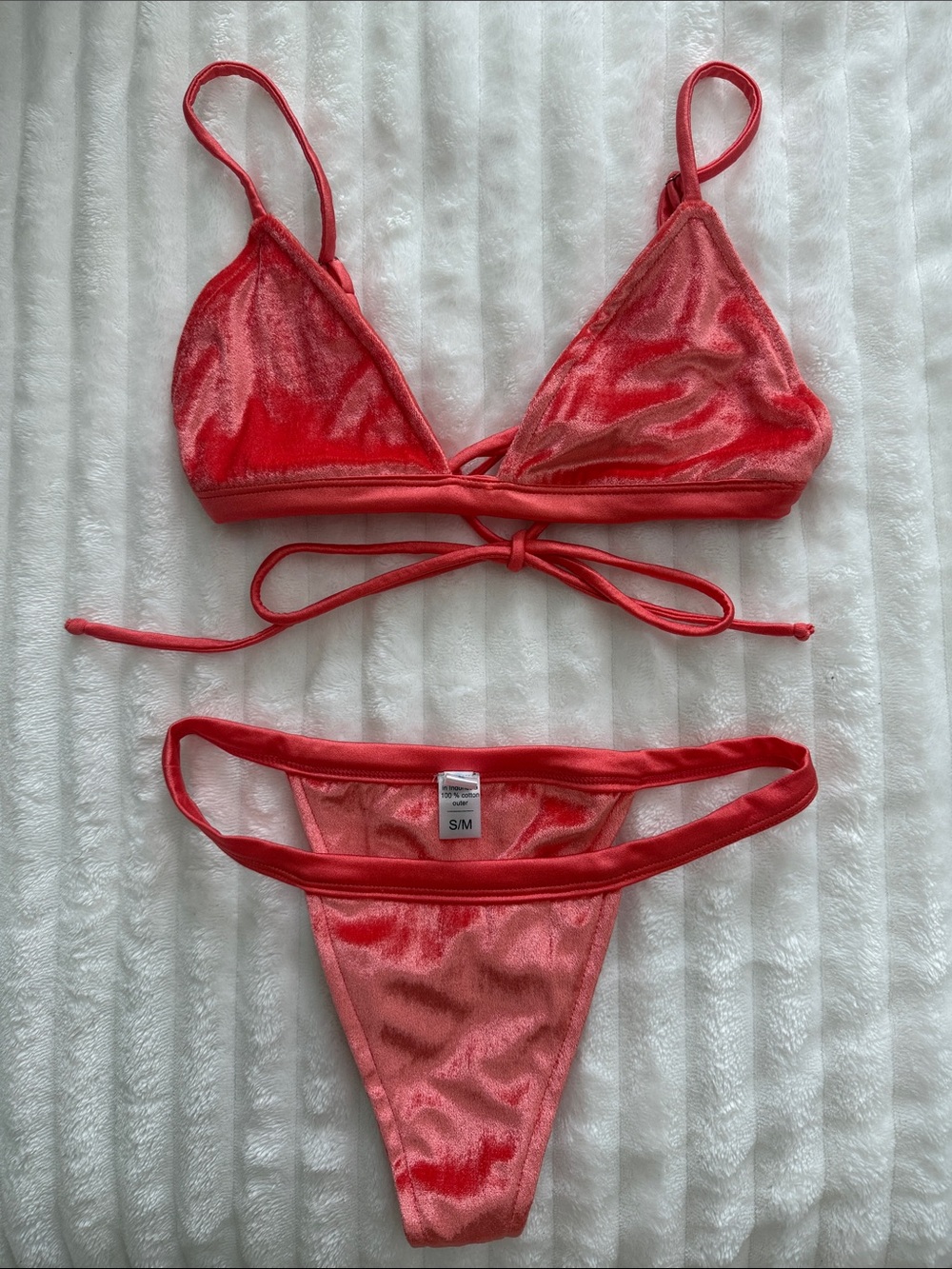 Peach Velvet Triangle Bikini Set - Andi Bagus